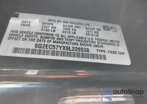 2009 Pontiac G8 Gt из США, поврежденный, VIN 6G2EC57YX9L226538